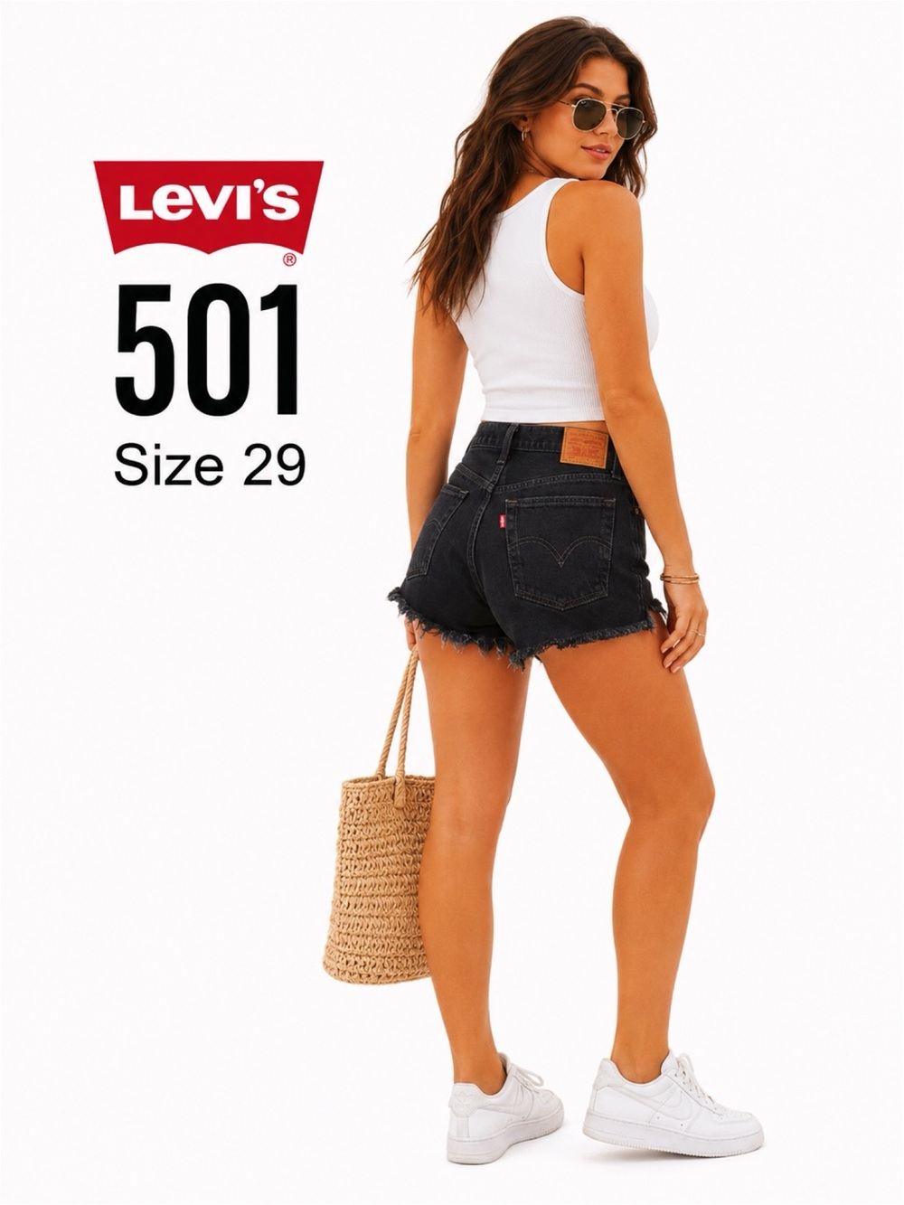 LEVI’S 501 Black Washed Ripped Jean Shorts Size 29